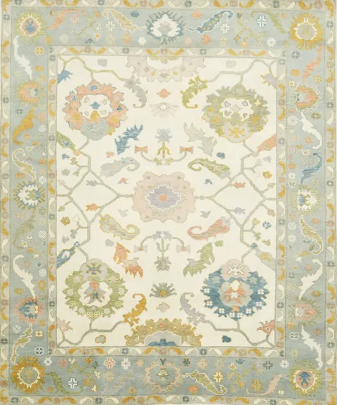 All-Over Pattern 8x10 Pastel Color Traditional Oushak Hand-Knotted Wool Area Rug 8x10
