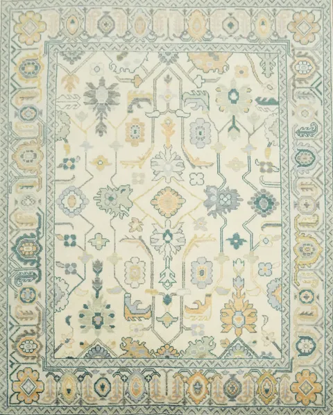 All-Over Pattern 8x10 Pastel Color Traditional Oushak Hand-Knotted Wool Area Rug 8x10