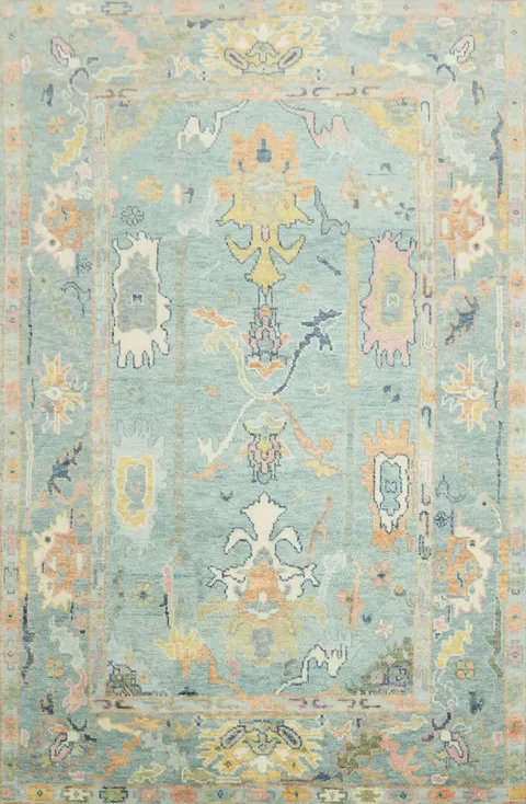 Light Blue Pastel Color Traditional Oushak Hand-Knotted Wool Area Rug 6x9