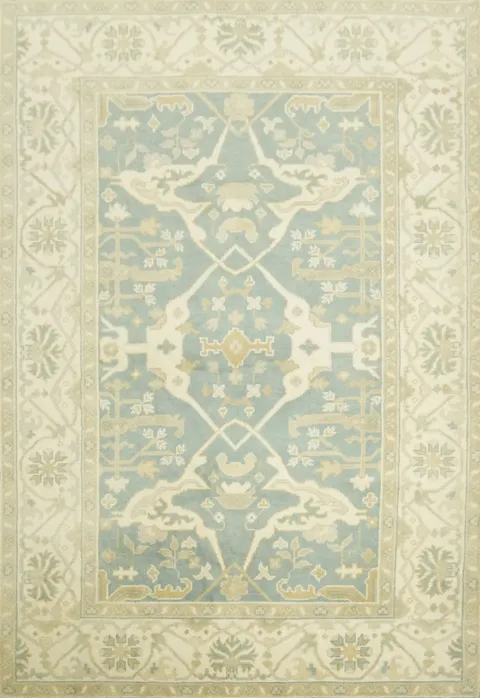 Light Blue  Muted Hue Traditional Oushak Hand-Knotted Wool Area Rug 6x9