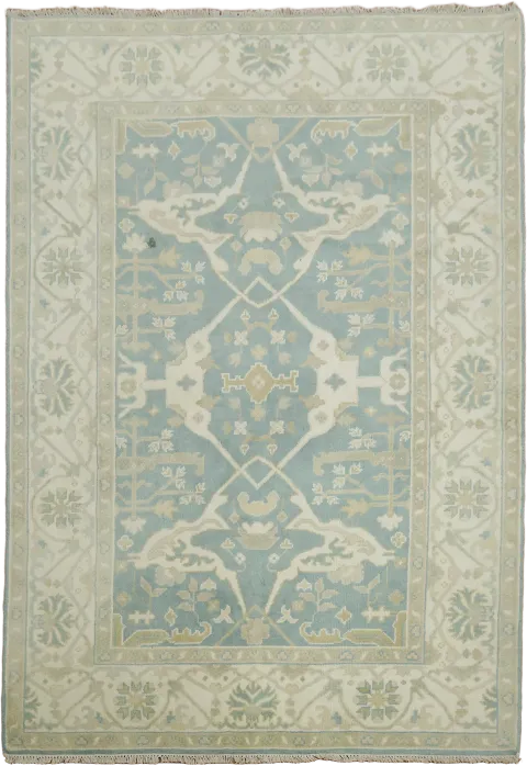 Light Blue Muted Hue Traditional Oushak Hand-Knotted Wool Area Rug 6x9