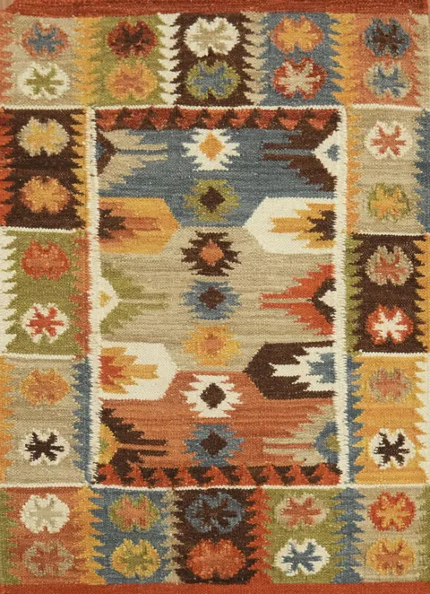 Hand-Woven Wool Kilim Rug 2x3 – Multi-Color Geometric Tribal Oriental Rug