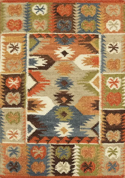 Hand-Woven Wool Kilim Rug 2x3 – Multi-Color Geometric Tribal Oriental Rug