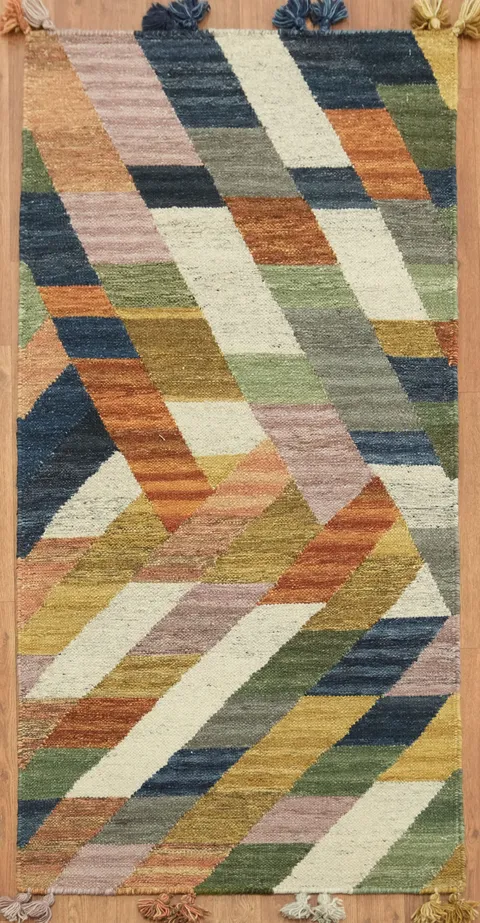 Handwoven Geometric Multicolor Kilim Oriental Rug 3x5