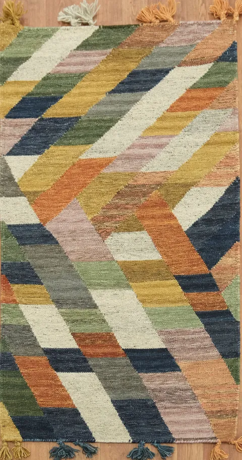 Hand woven Geometric Multicolor Kilim Oriental Rug 3x5