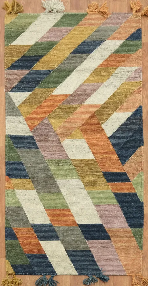 Hand woven Geometric Multicolor Kilim Oriental Rug 3x5