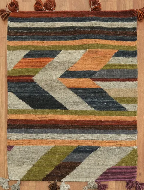 Small 2x3 Geometric Kilim Rug Hand-Woven Tribal Oriental Wool Accent Rug