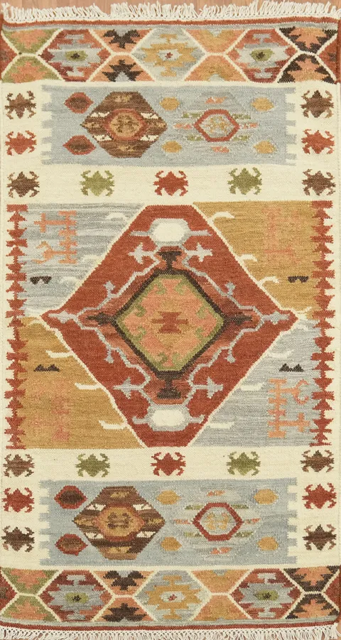 Handwoven Geometric Multicolor Kilim Oriental Rug 3x5