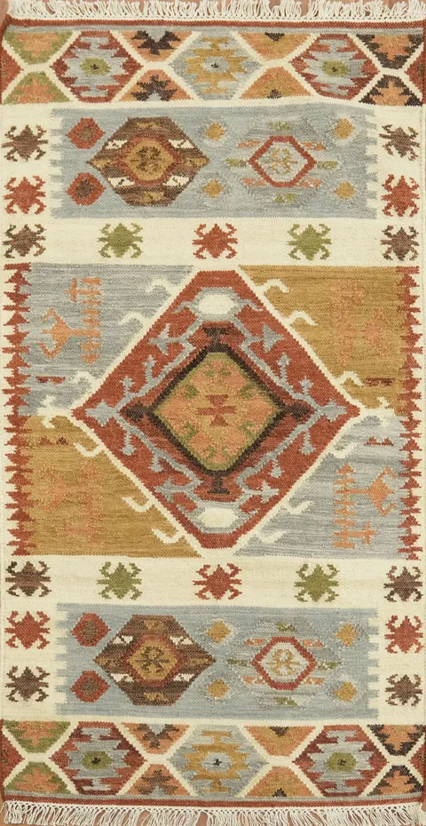 Hand Woven Geometric Kilim Oriental Rug 3x5 Tribal Wool Rug