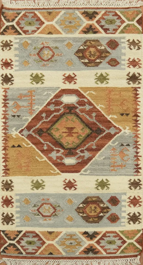 Handwoven Geometric Multicolor Kilim Oriental Rug 3x5