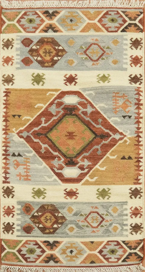 Handwoven Geometric Multicolor Kilim Oriental Rug 3x5