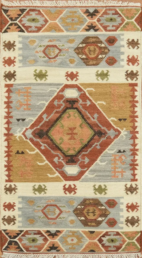 Handwoven Geometric Multicolor Kilim Oriental Rug 3x5