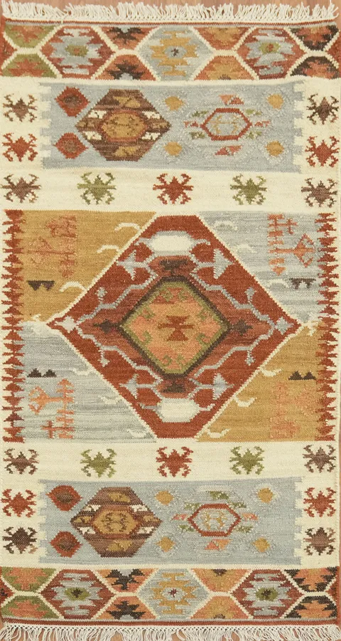 Hand Woven Geometric Kilim Oriental Rug 3x5 Tribal Wool Rug