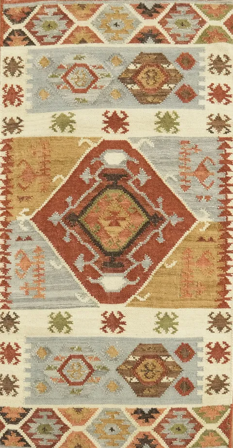 Flat woven Geometric Multicolor Kilim Oriental Rug 3x5
