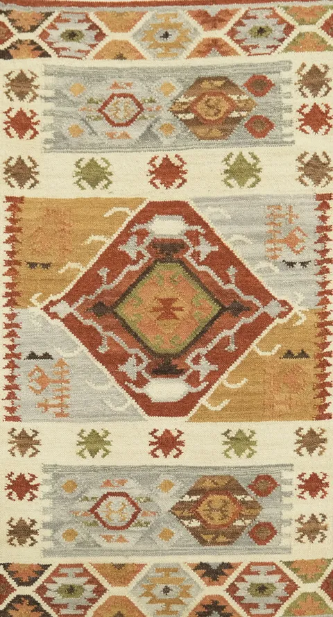 Hand Woven Geometric Kilim Oriental Rug 3x5 Tribal Wool Rug