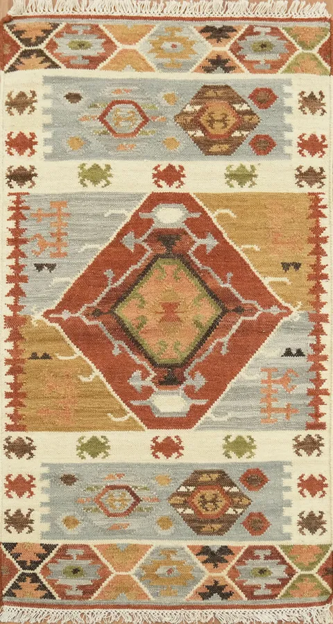 Hand Woven Geometric Kilim Oriental Rug 3x5 Tribal Wool Rug