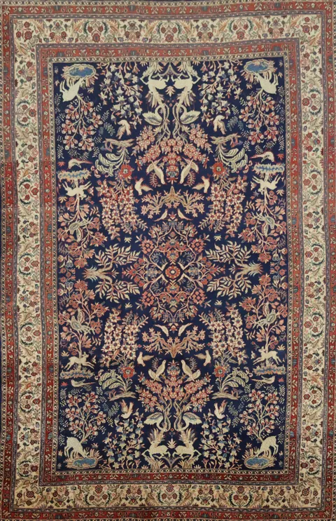 Animal Design Blue Sarouk Persian Area Rug 7x11