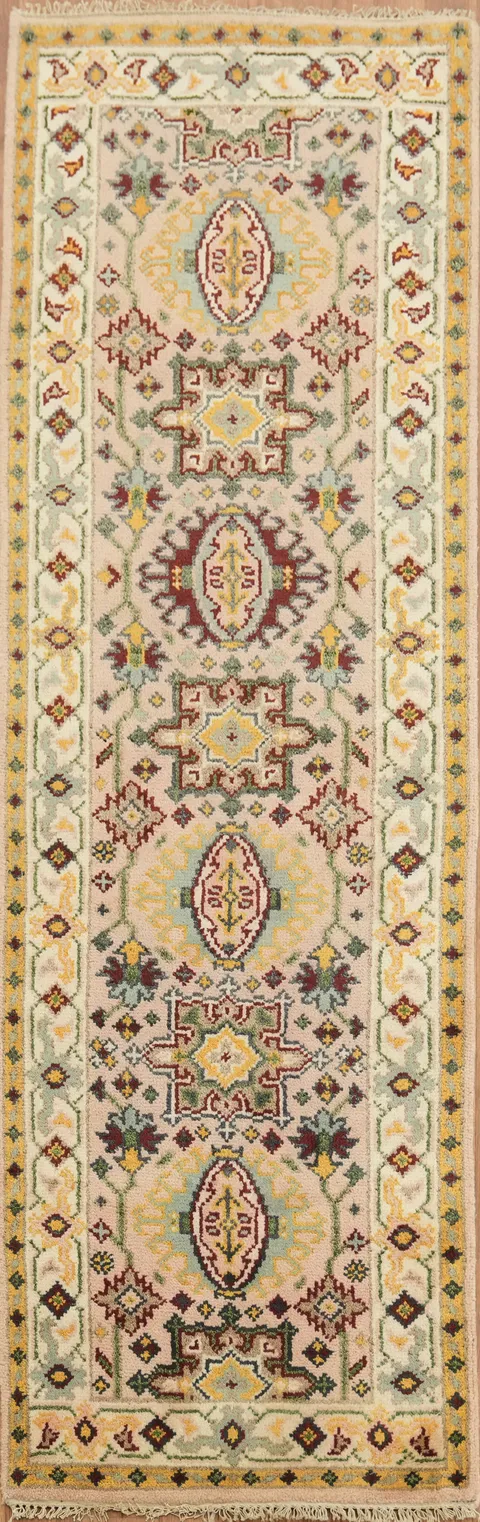 Light Pink Geometric Traditional Hallway Runner Rug 7' 11'' X 2' 6''