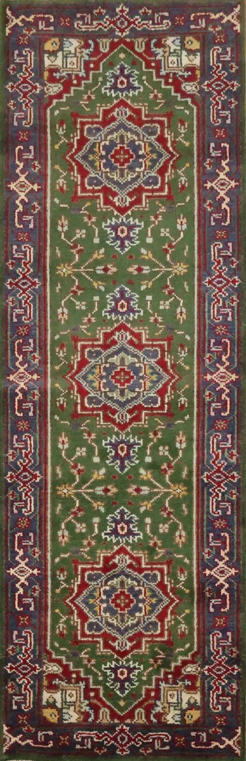 Traditional Emereld Green with Classic Red and Blue Runner Rug 8' 0'' X 2' 6''