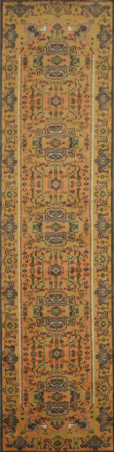 Handmade Vintage Rug with Ornate Border 3x10