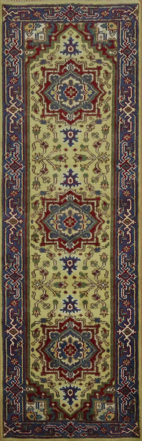 Traditional Vibrant Green Wool Runner Rug 8' 0'' X 2' 7''