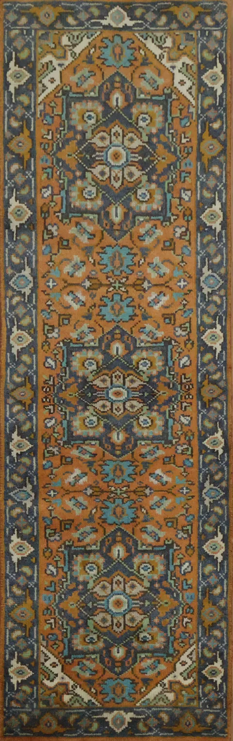 Elegant Geometric Wool Runner Rug 3x8