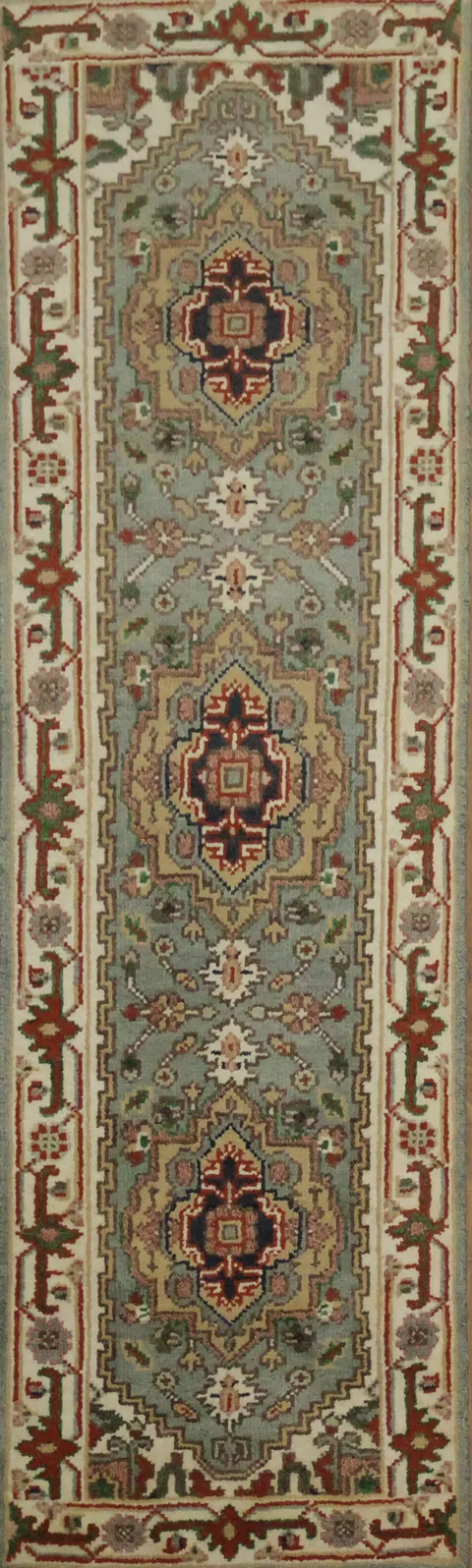 Light Blue Traditional Heriz Serapi Wool Runner Rug 7' 9'' X 2' 4''