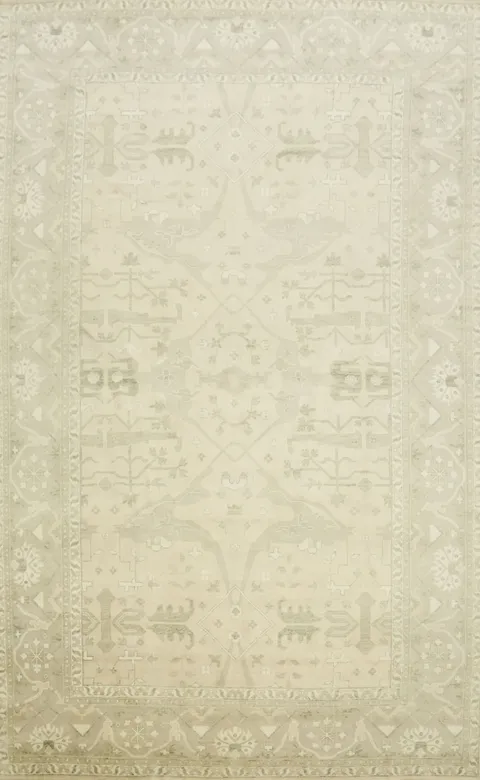 Refined Beige Palace Oushak Hand-Knotted Wool Rug in Soft Cream 13'x21'