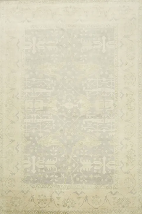 Muted Tone Grey and Cream Traditional Oushak Hand Made Large Rug 12x18