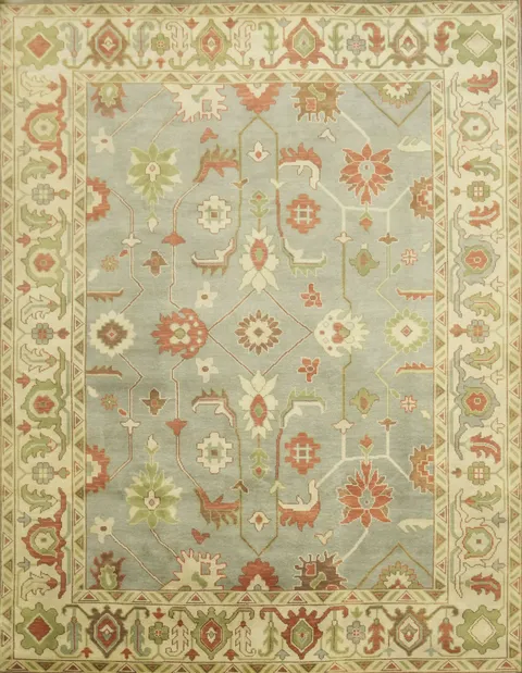 Classic Hand-Knotted Oushak Rug with Warm Earth Tone Colors 9x12