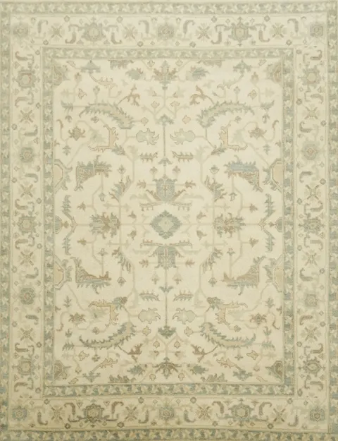 Classic Ivory Persian-style Rug with Subtle Pastel Accents 9x12 ft