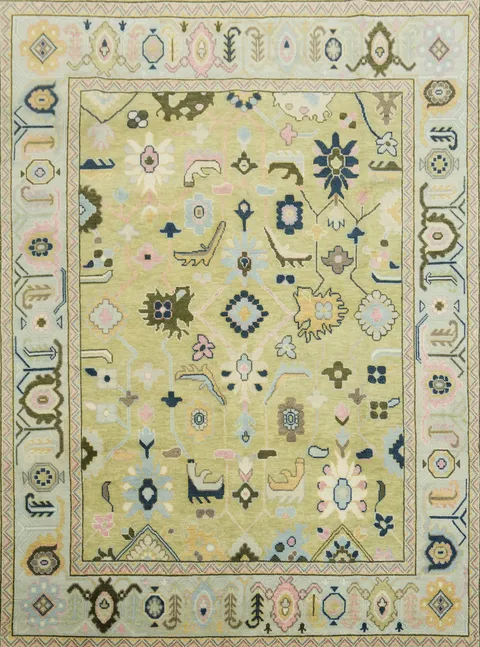 Sage Green Traditional Oushak Hand Made Area Rug 9x12