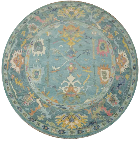 Hand-Knotted 10' Blue Round Oushak Pastel Color Wool Rug 10x10 ft