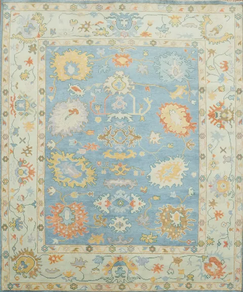 Sky Blue Pastel Color Traditional Oushak Hand Made Area Rug 8x10
