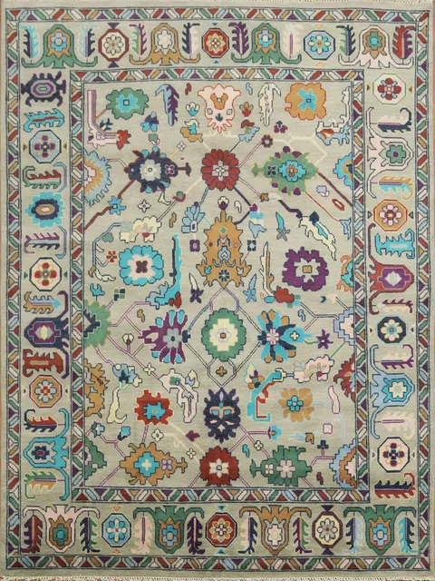 Colorful Oushak Oriental Rug with Intricate Floral Design 9'x12'