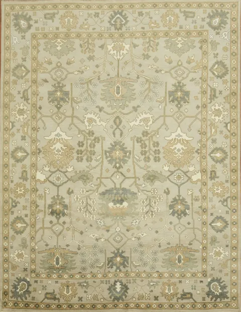 9'x12' Traditional Sage Green Oushak Hand-Knotted Living Room Rug