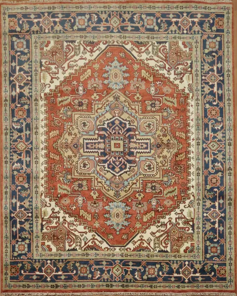 Traditional Red and Navy Heriz Serapi Oriental Area Rug 8x10