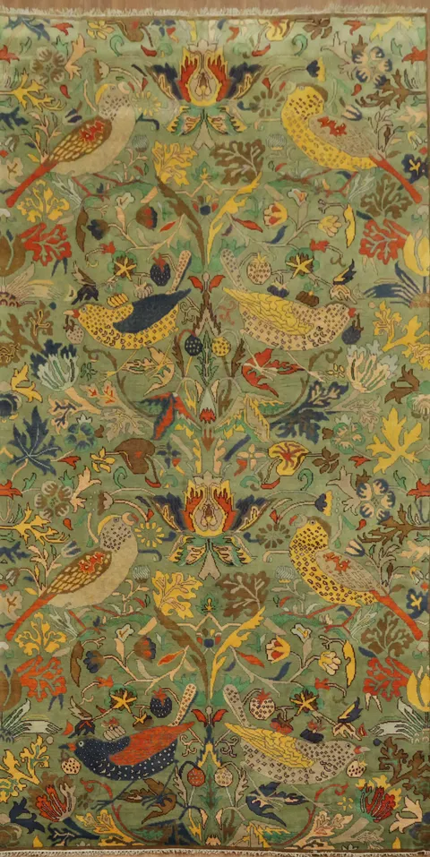 Birds and Tress Large Green Ziegler Hand-Knotted Wol Rug 9x18