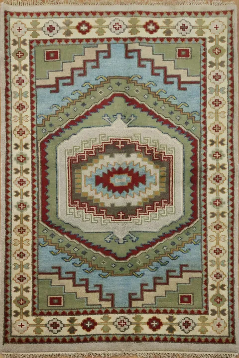 Hand-Knotted Geometric Traditional Rug 4x6