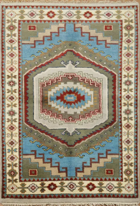 Vibrant Geometric Patterned Carpet with Intricate Borders 4x6 ft