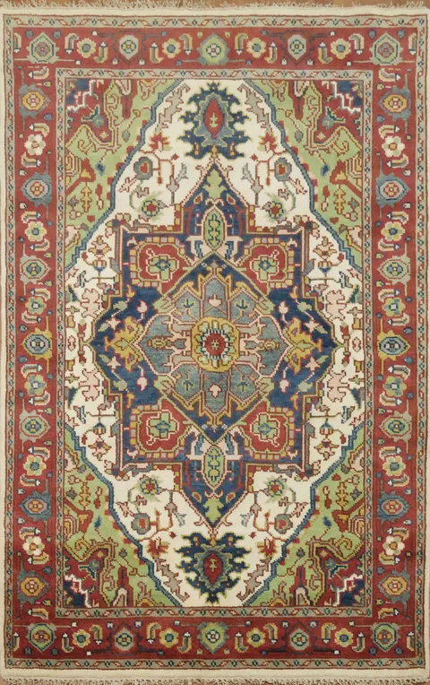 Persian-Inspired Heriz Serapi Rug with Vibrant Geometric Patterns 5'x8'