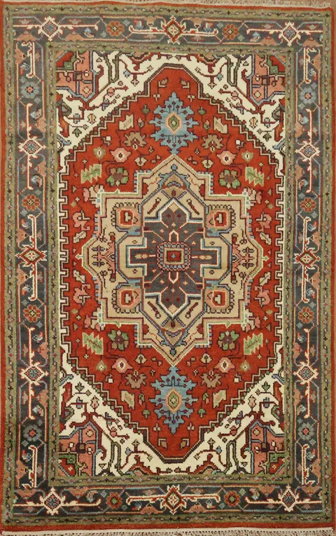 Exquisite Red and Cream Tribal Design Rug 5x8