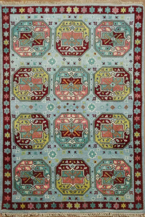 Vibrant Geometric Design Oriental Rug 4x6