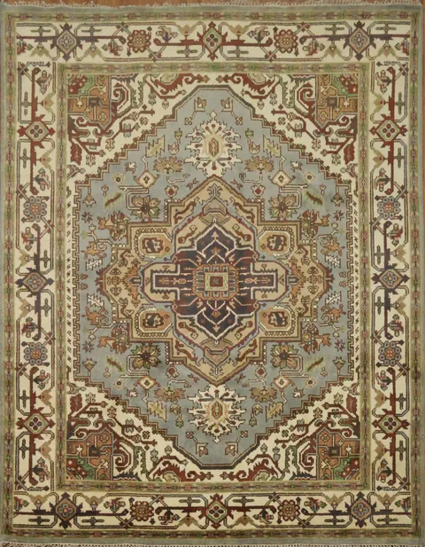 8'x10' Light Blue Heriz-Serapi Traditional Rug with Geometric Patterns
