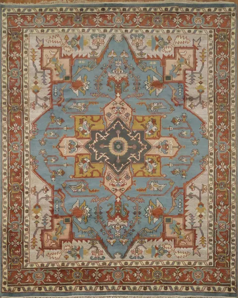 8'x10' Light Blue Heriz-Serapi Traditional Living Room Rug Wool