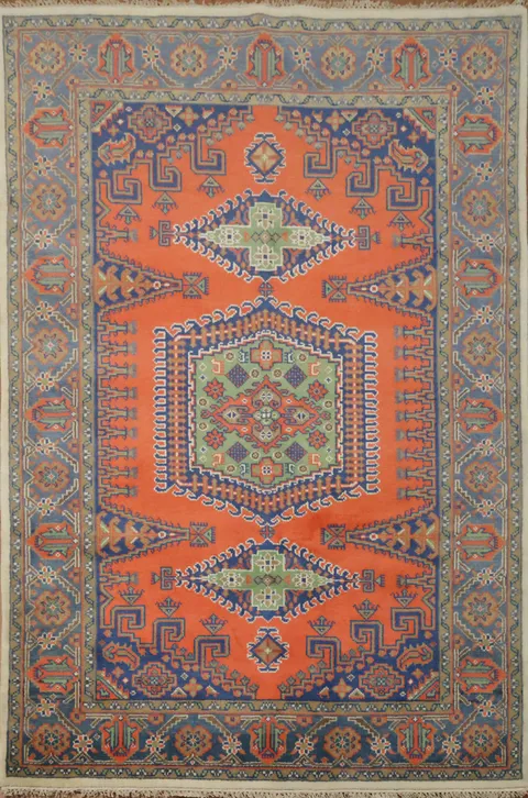Vibrant Geometric Pattern Orange and Green Viss Area Rug 6x9 ft