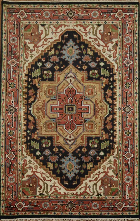 5'x8' Vintage Charm: Traditional Navy Blue Heriz Serapi Area Rug