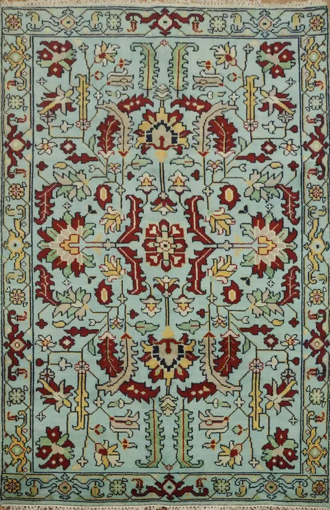 6' x 9' Aqua Blue Ziegler Hand-Knotted Indian Wool Rug