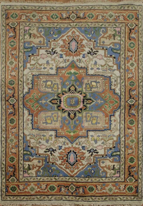 Blue Orange and Pink Traditional Persian Inspired Area Rug 5'x7'