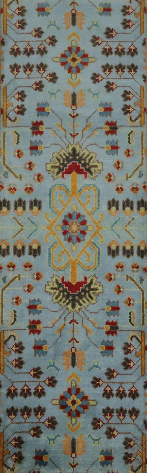 Elegant Blue Runner with Vibrant Patterns 8' 0'' X 2' 6''